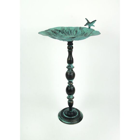 25 Inch Rustic Metal Bird Bath Outdoor Garden Verdigris Water Basin Yard Decor - Picture 2 of 5